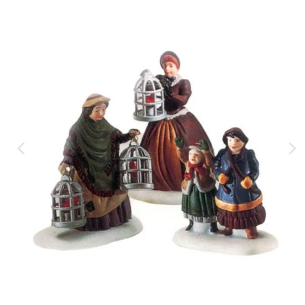 DEPT 56 HERITAGE VILLAGE COLLECTION THE BIRD SELLER - SET OF 3 - RETIRED